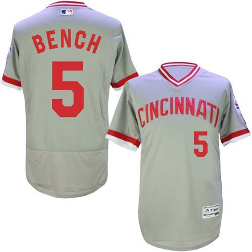 Reds #5 Johnny Bench Grey Flexbase Authentic Collection Cooperstown Stitched MLB Jersey - Click Image to Close